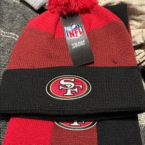 NFL 49ers Red Gold Pom Beanie and Scarf set San Fran Niners Football SF New